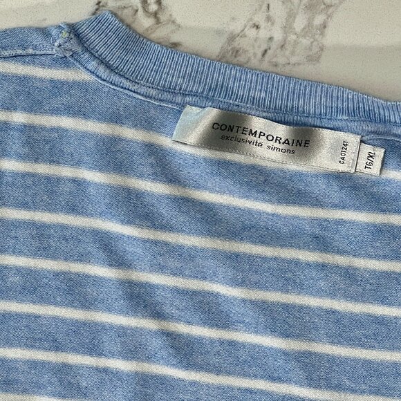 Contemporaine - Long Sleeve Sweater - Light Blue & White Stripes - Size XL - Picture 5 of 7